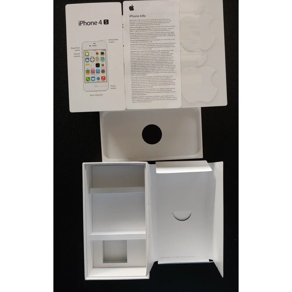 iPhone Apple 4S Box Only 8GB White w/ Manual 4 s MF260LL/A 2012 cell phone